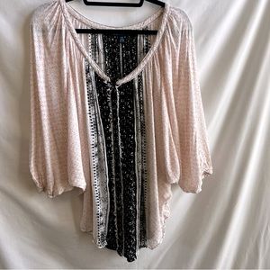 Ralph Lauren Flowy Peachy Pink and Black Blouse.  Size L